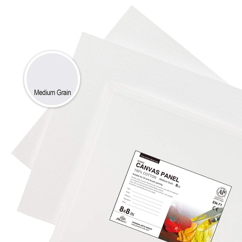 PHOENIX Painting Canvas Panels 8x8 Inch, 12 Value Pack - 8 Oz Triple Primed 100% Cotton Acid Free Square Canvas Boards for Painting, White Blank Flat Canvas Boards for Acrylic, Oil Paints - Image 3